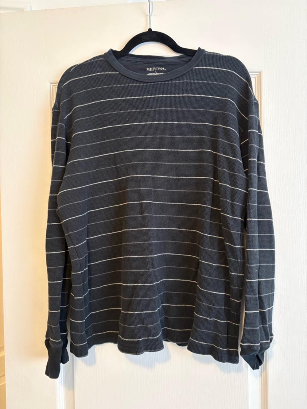 Merona Men's Black Long-Sleeve Stripe Thermal Crewneck
